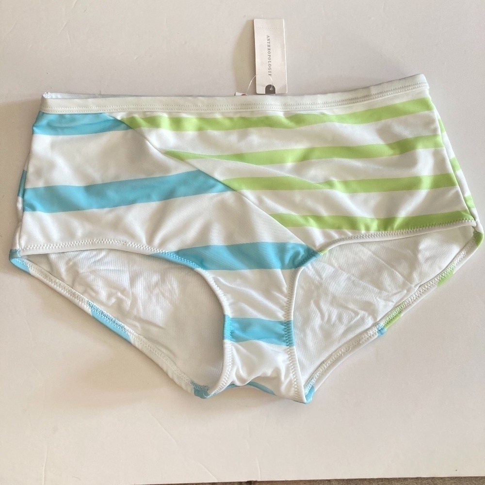 NWT Solid & Striped Anthropologie Green & Blue Rooney Bikini Bottoms Sz M